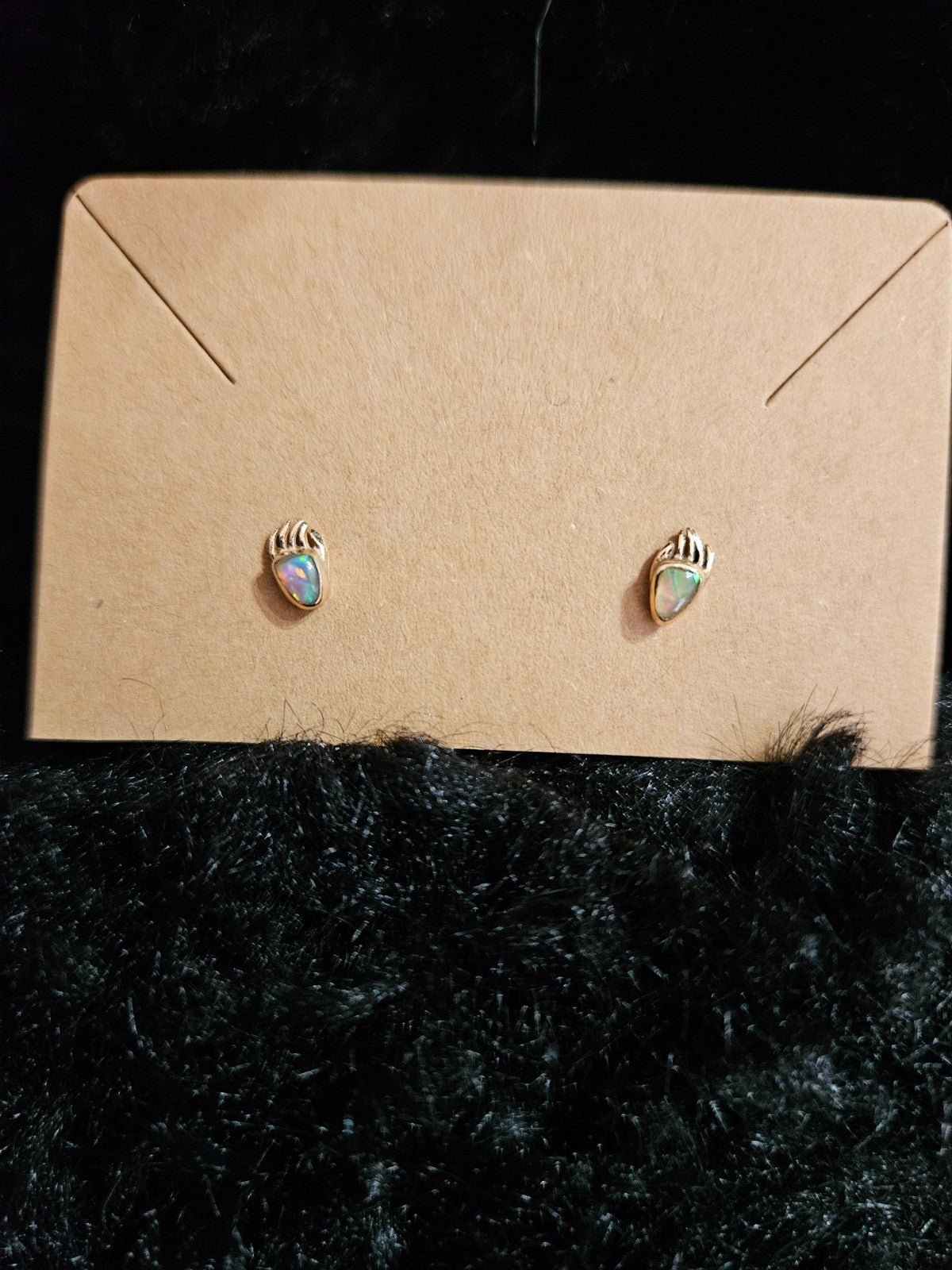 NATIVE AMERICAN 12K GF OVER STERLING OPAL BEAR PAW EARRINGS VERY SMALL!