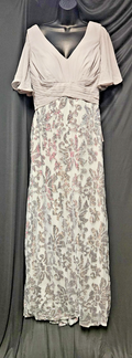 SZ 14 DEEP V-NECK SILVER-TONED,SEQUINED,FLORAL PATTERN FORMAL/PROM/GOWN CORSET