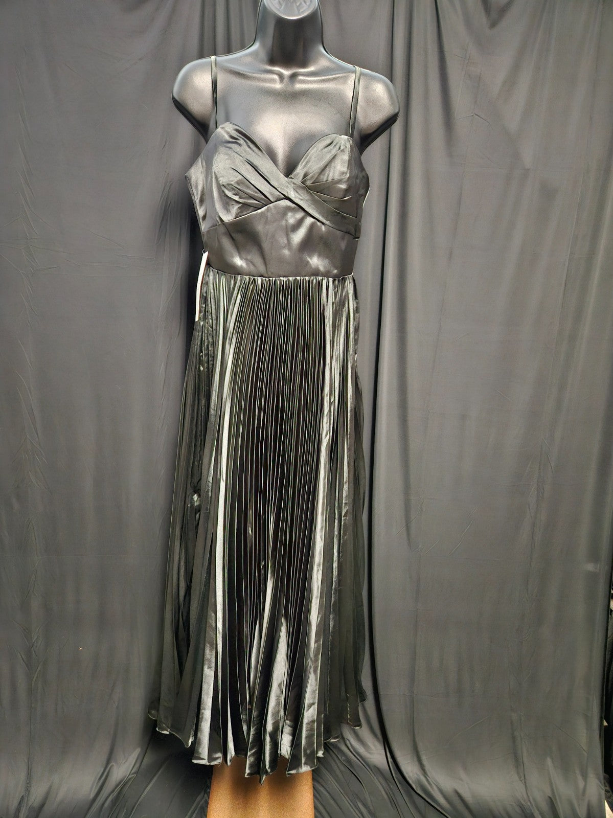 FAERIESTY FORMAL BLACK SATIN PLEATED CORSET GOWN SIZE SMALL
