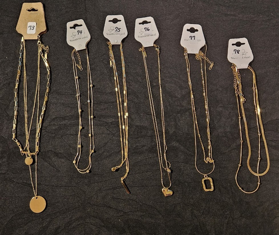 10K GOLD PLATE OVER STAINLESS DOUBLE/TRIPLE STRAND ASSORTED NECKLACE