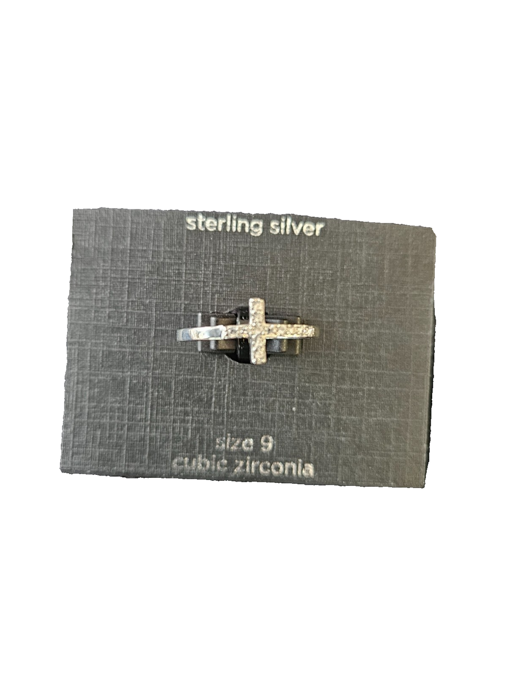 WOMEN'S STERLING SILVER CUBIC ZIRCONIA CROSS BAND SIZE 9