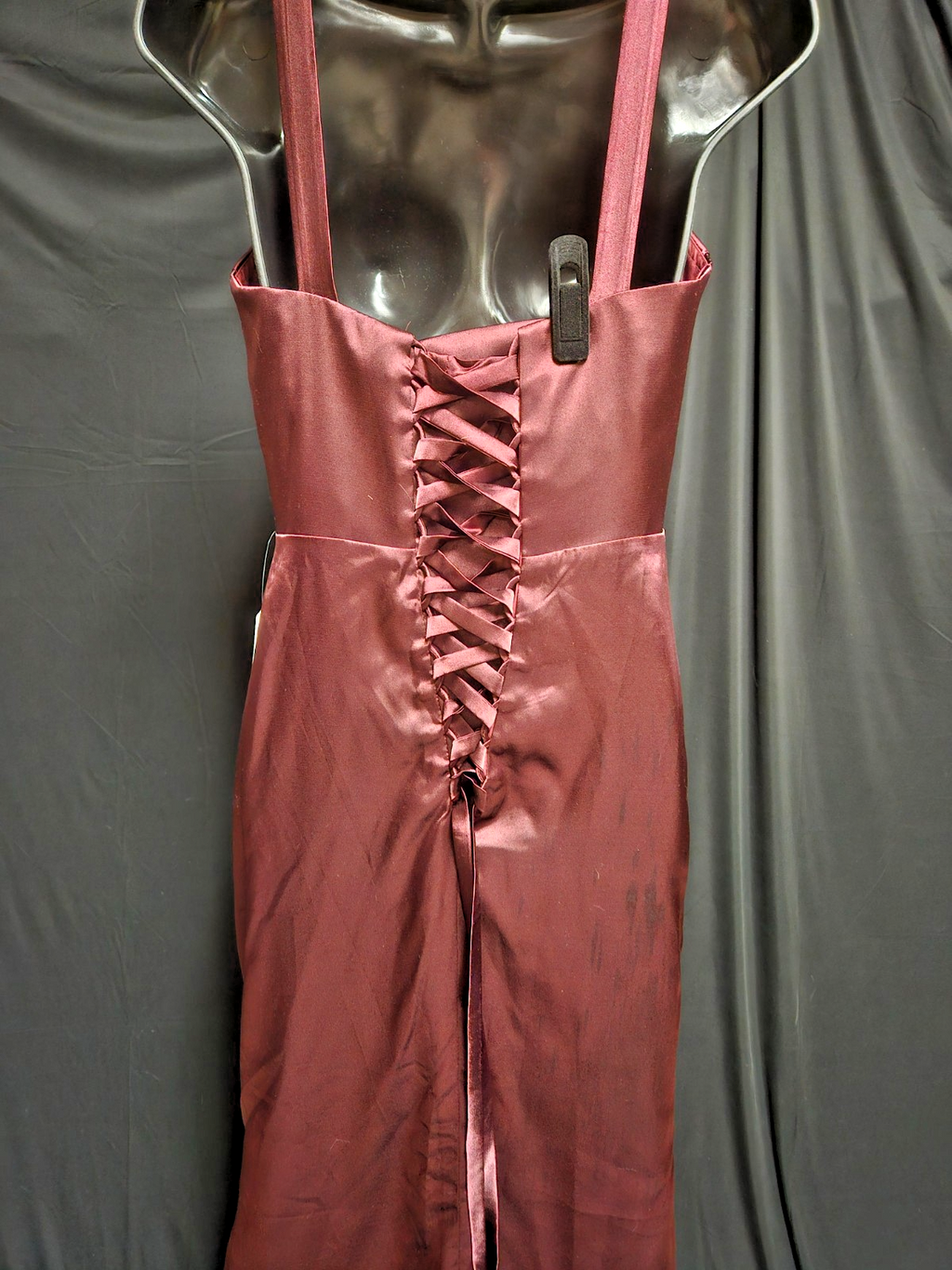 SIZE SMALL SATIN TANK/CORSET ROUCHED WINE FORMAL GOWN NWT