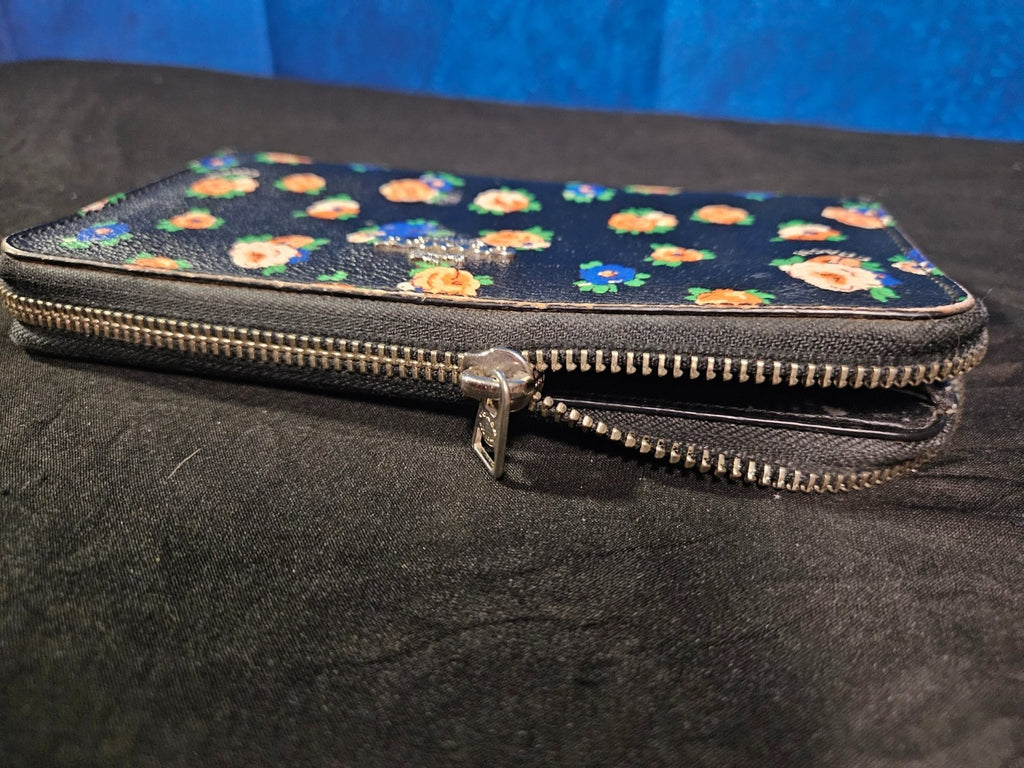 COACH ACCORDIAN ZIP WALLET F57649 IN TEA ROSE FLORAL PRINTED COATED CANVAS