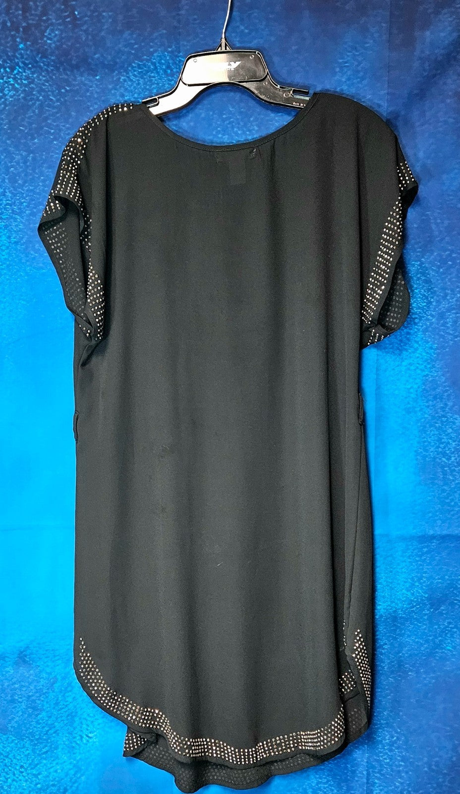 WOMEN'S AGACI SIZE 8 TUNIC BLOUSE BLACK WITH CRYSTALS