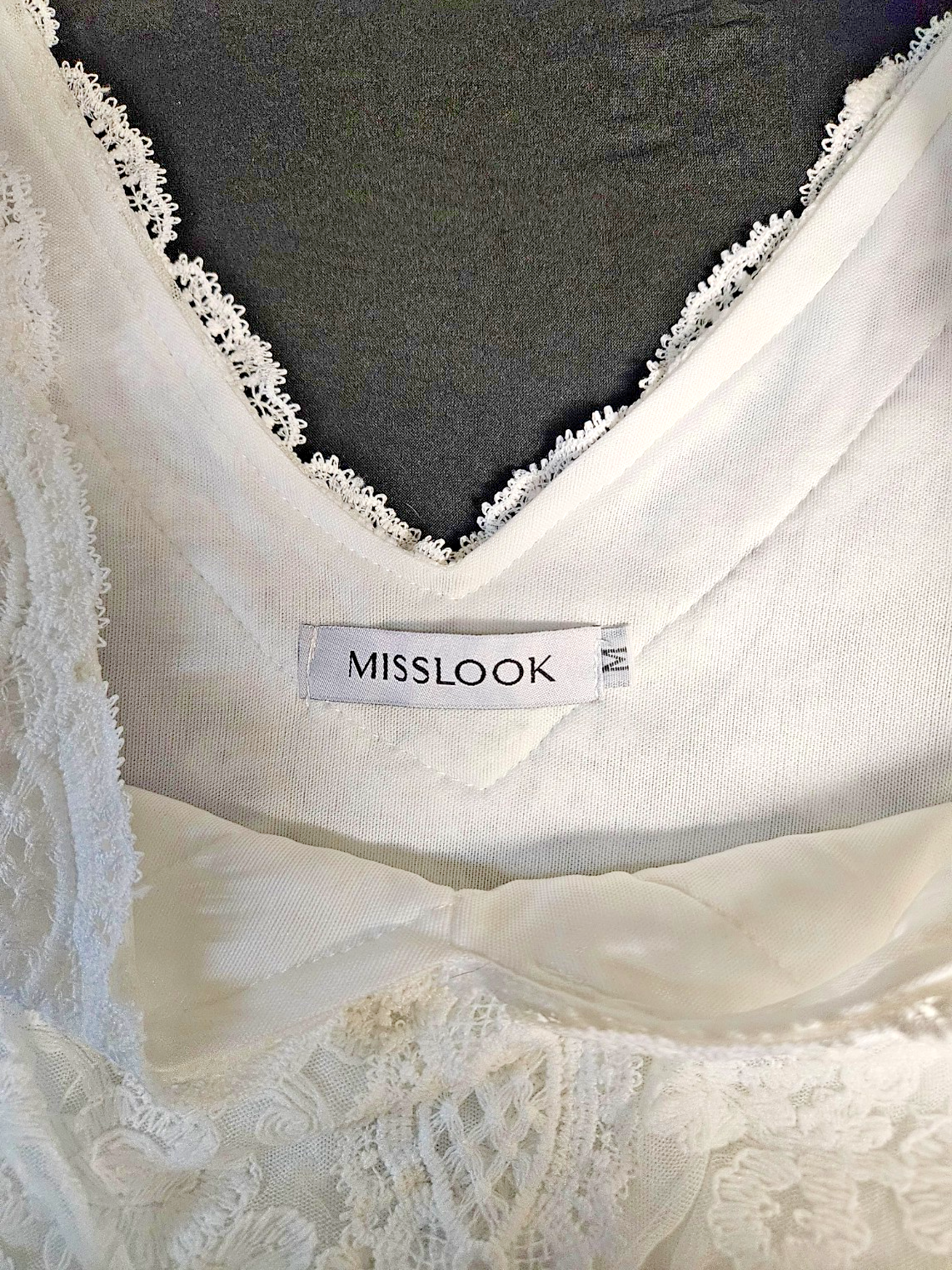 MISSLOOK MEDIUM WOMENS WHITE LACE & POLYESTER MIDI GOWN NWOT