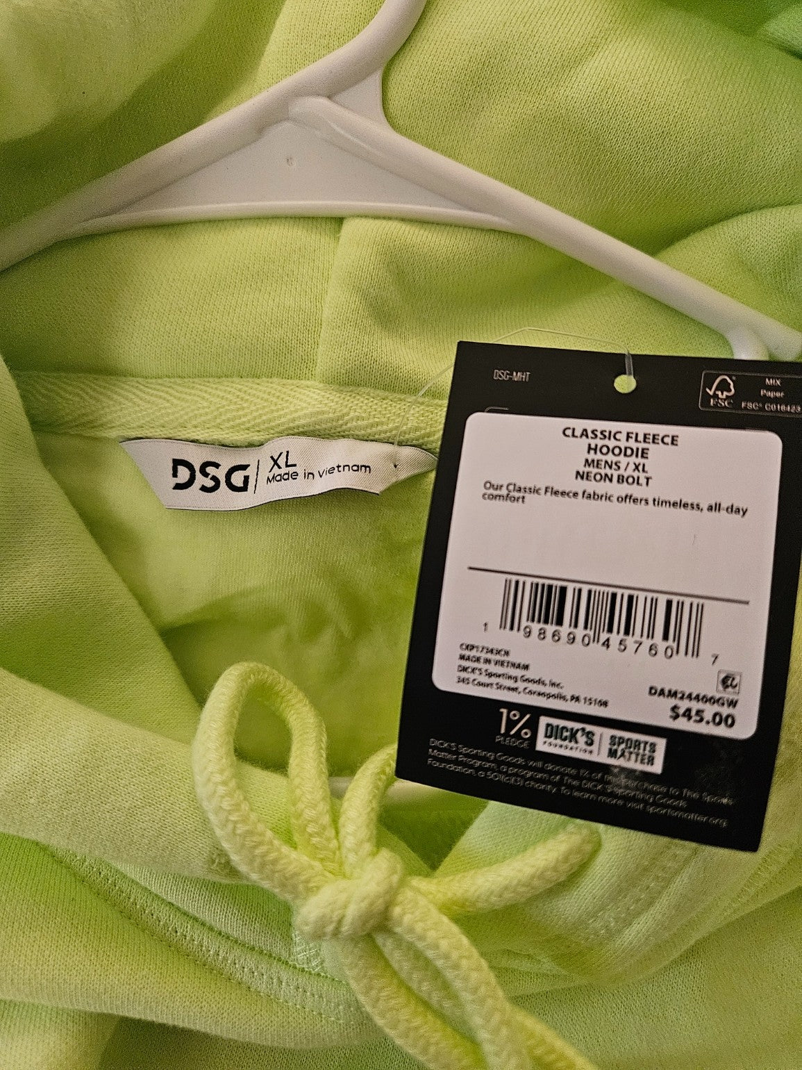 MEN'S DSG SZ XL ACTIVE FLEECE HOODIE NEON BOLT NWT