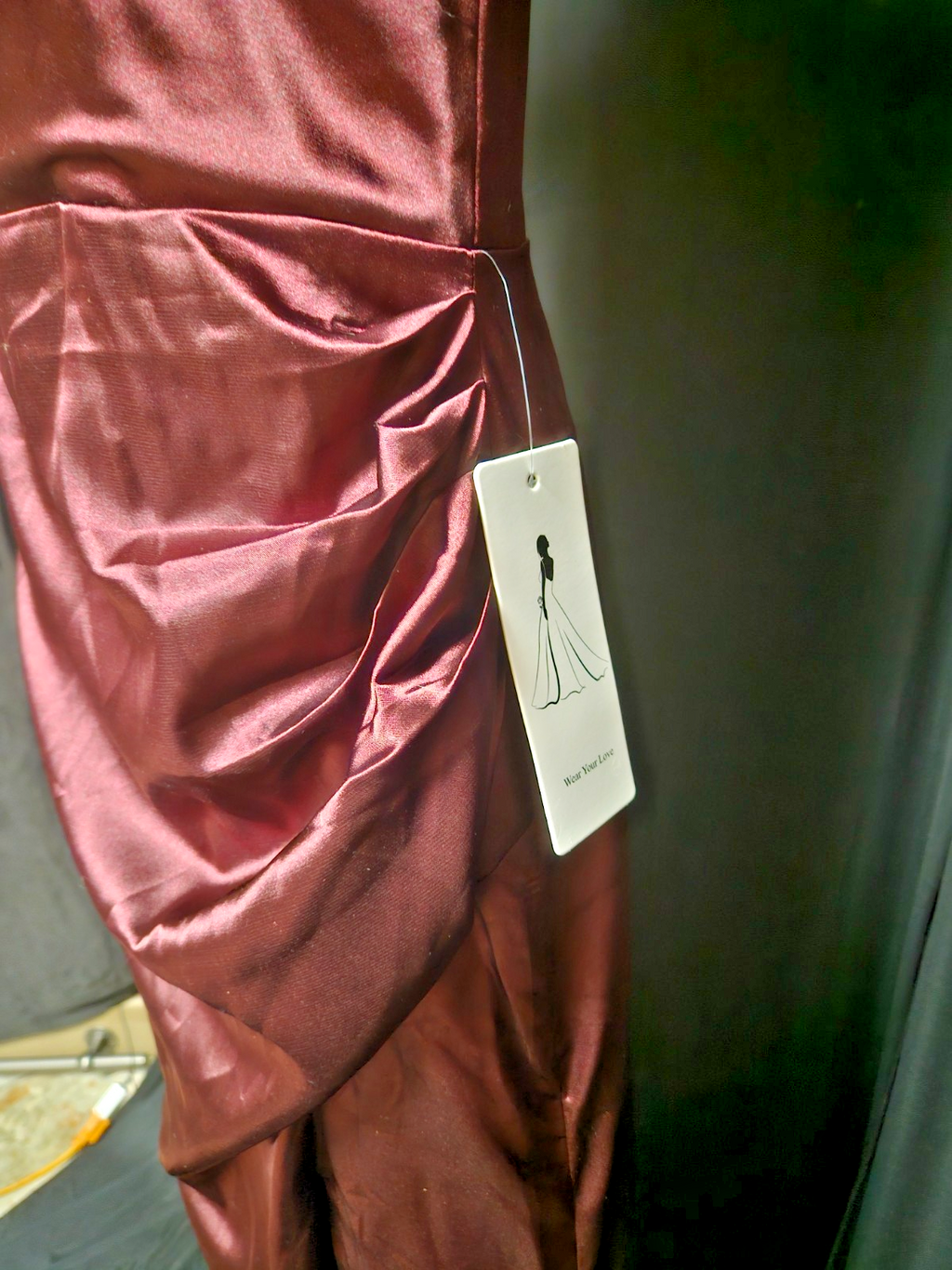 SIZE SMALL SATIN TANK/CORSET ROUCHED WINE FORMAL GOWN NWT