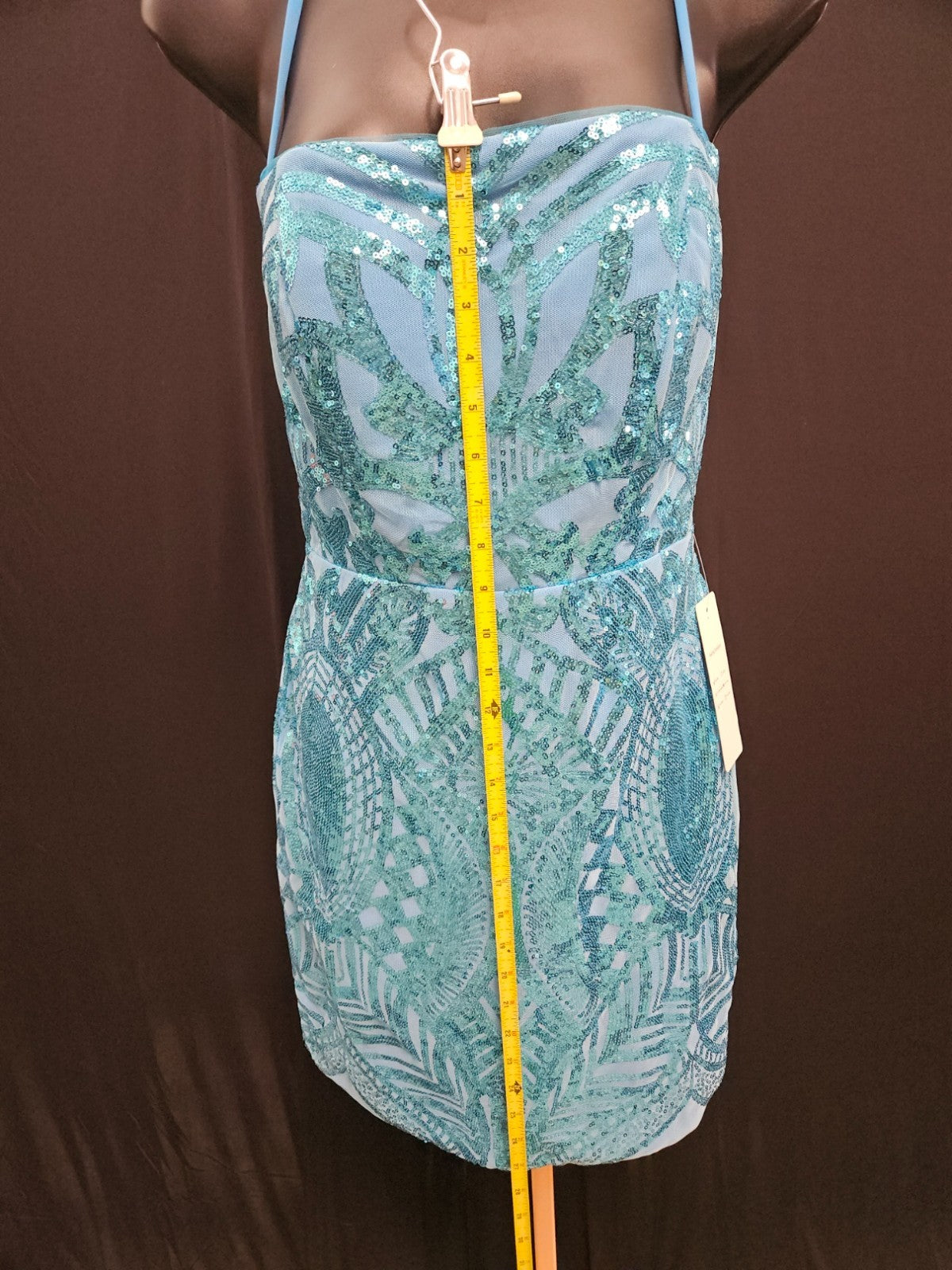 FAERIESTY SIZE SMALL BLUE SEQUINED FORMAL STRAPPY CORSET/ZIP MINI DRESS NWT