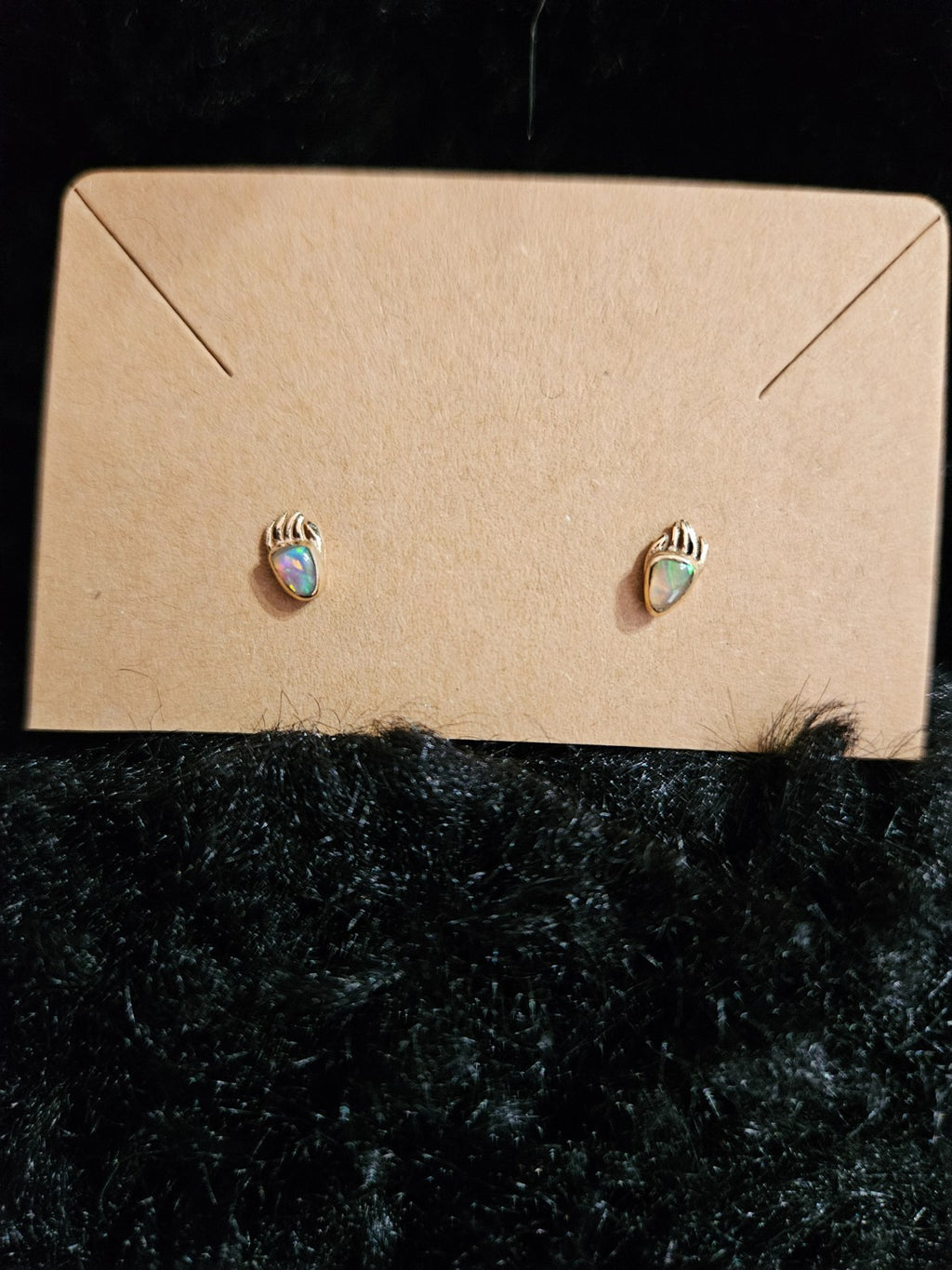 NATIVE AMERICAN 12K GF OVER STERLING OPAL BEAR PAW EARRINGS VERY SMALL!