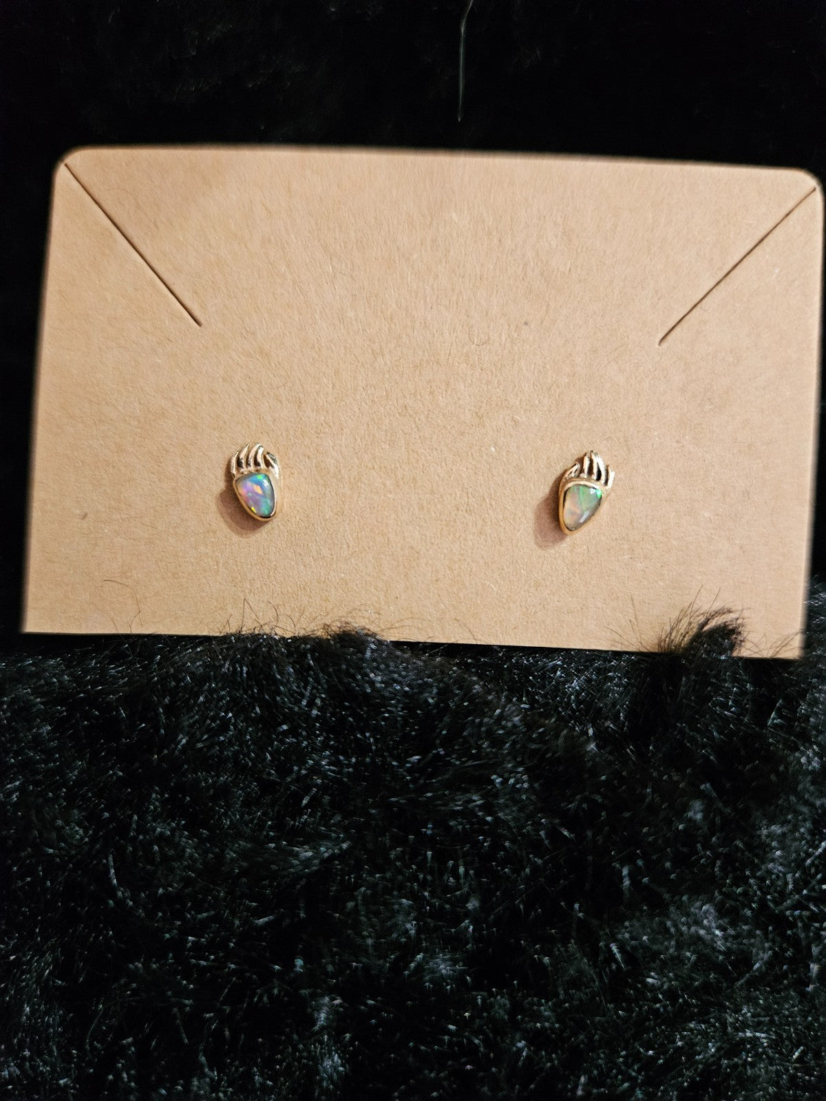 NATIVE AMERICAN 12K GF OVER STERLING OPAL BEAR PAW EARRINGS VERY SMALL!