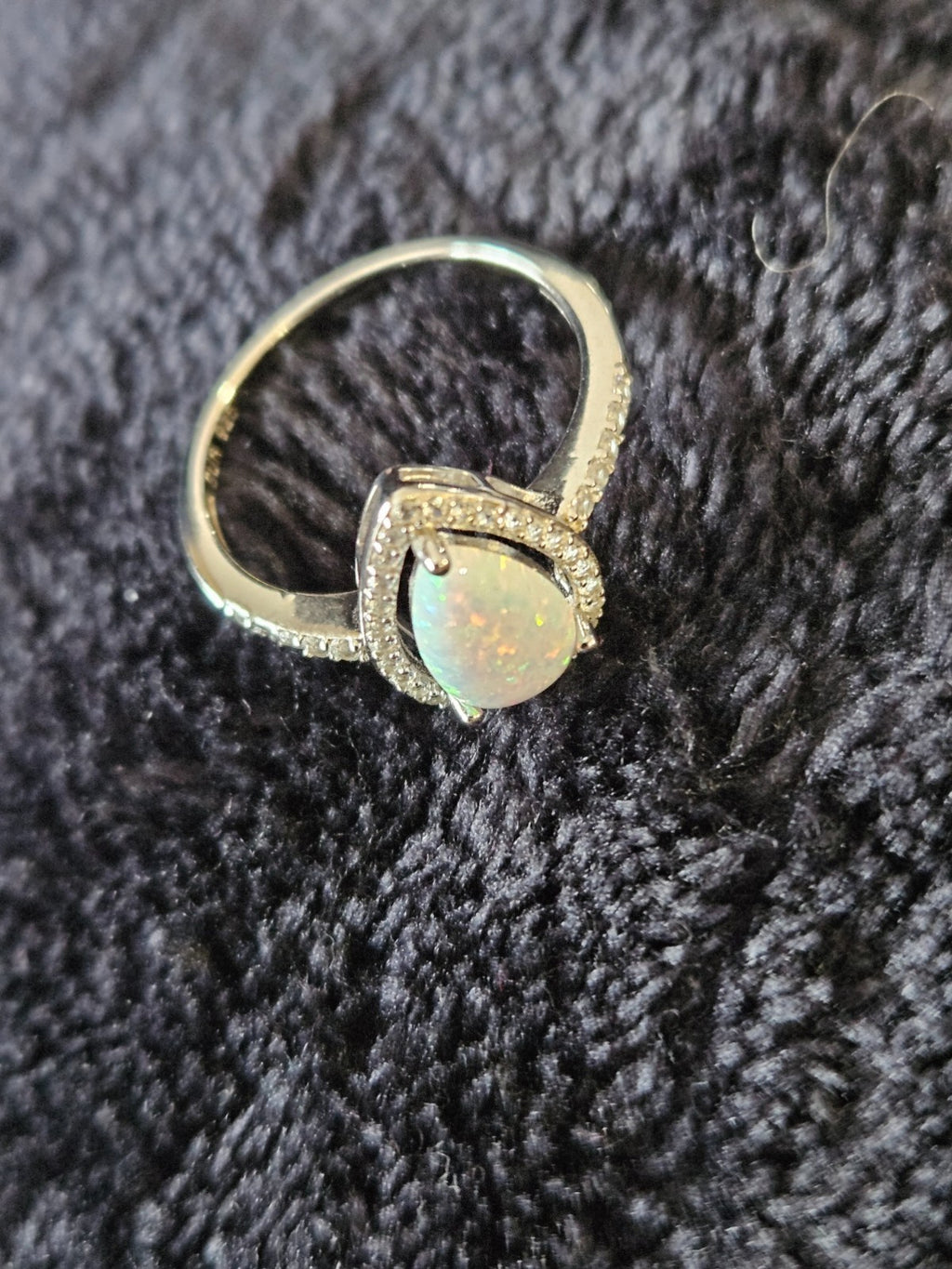 Womens Lab Created White Opal Sterling Silver Pear Halo Cocktail Ring Size 7