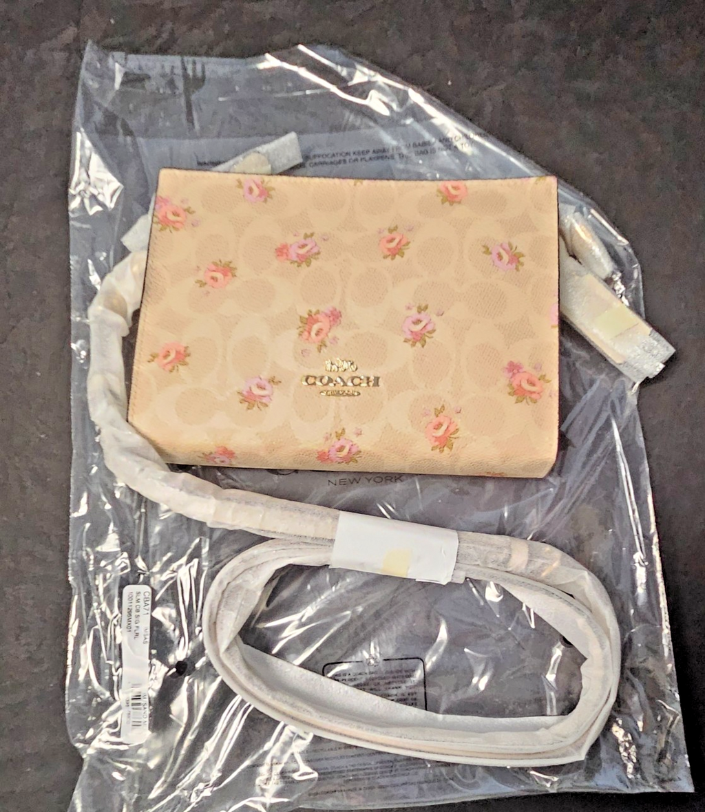 COACH SLIM CROSSBODY BAG IN SIGNATURE CANVAS FLORAL PRINT 7 X 5 X1  1/4