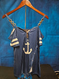WOMEN'S SIZE LARGE COLD SHOULDER ANCHOR STYLE BLOUSE FITS LIKE MED (FITTED)