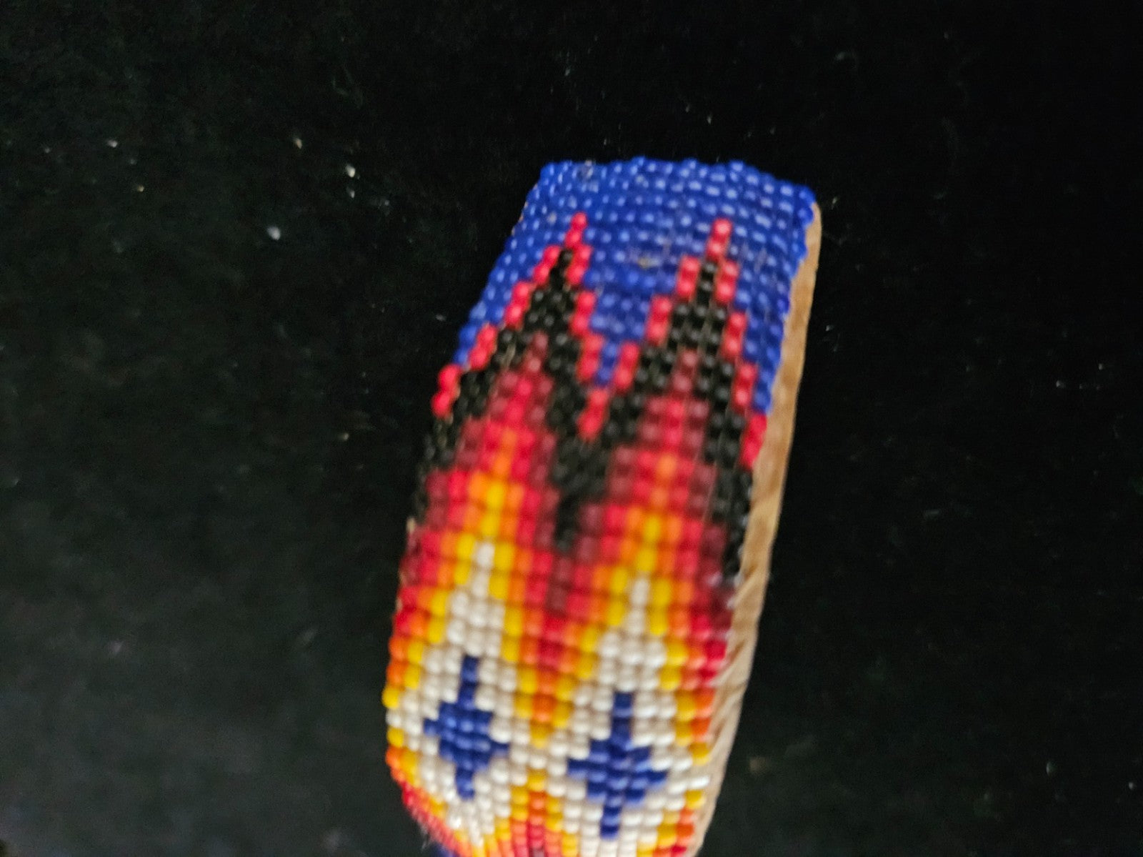 NATIVE AMERICAN NAVAJO LOOM BEADED ON LEATHER PONYTAIL BARRETTE BLUE