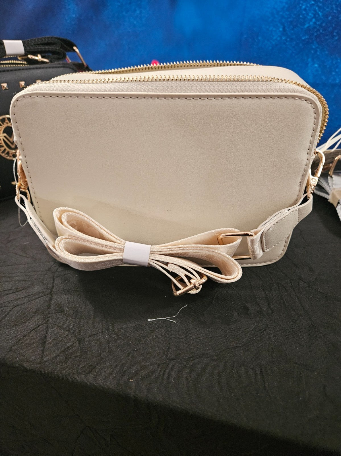 VALENTINO ORLANDI VEGAN LEATHER BONE CAMERA BAG CROSSBODY GOLD HARDWARE