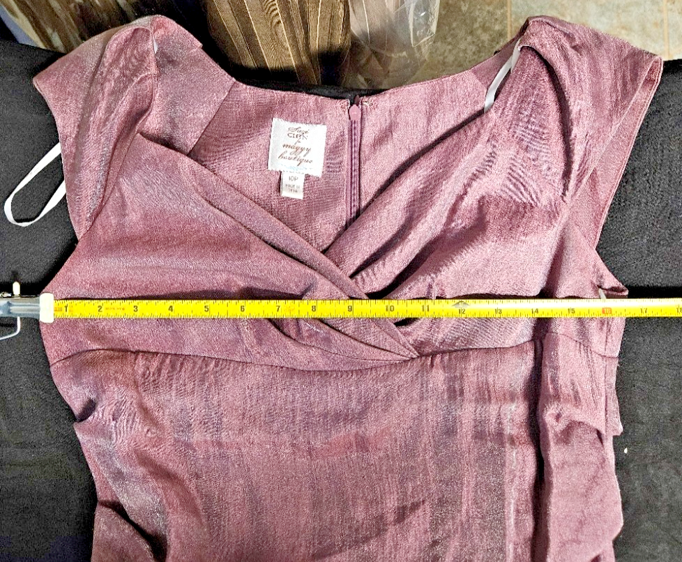 SIZE 10P SUZI CHIN FOR MAGGY BOUTIQUE PURPLE/METALLIC COCKTAIL ROUCHED DRESS