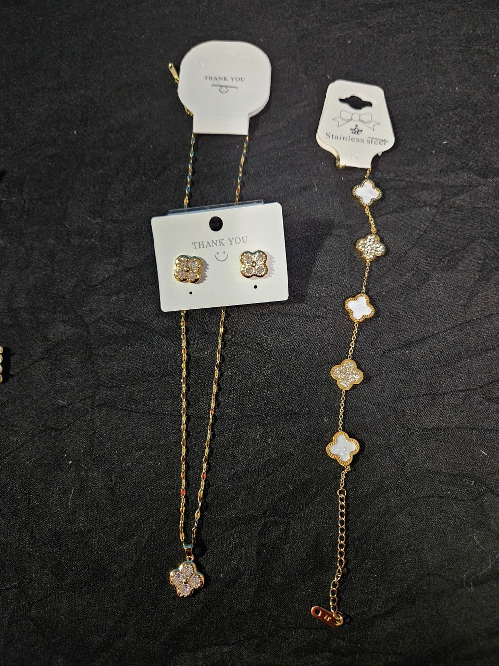 10K YELLOW GOLD PLATED / STAINLESS CZ 3-PIECE CLOVER SET