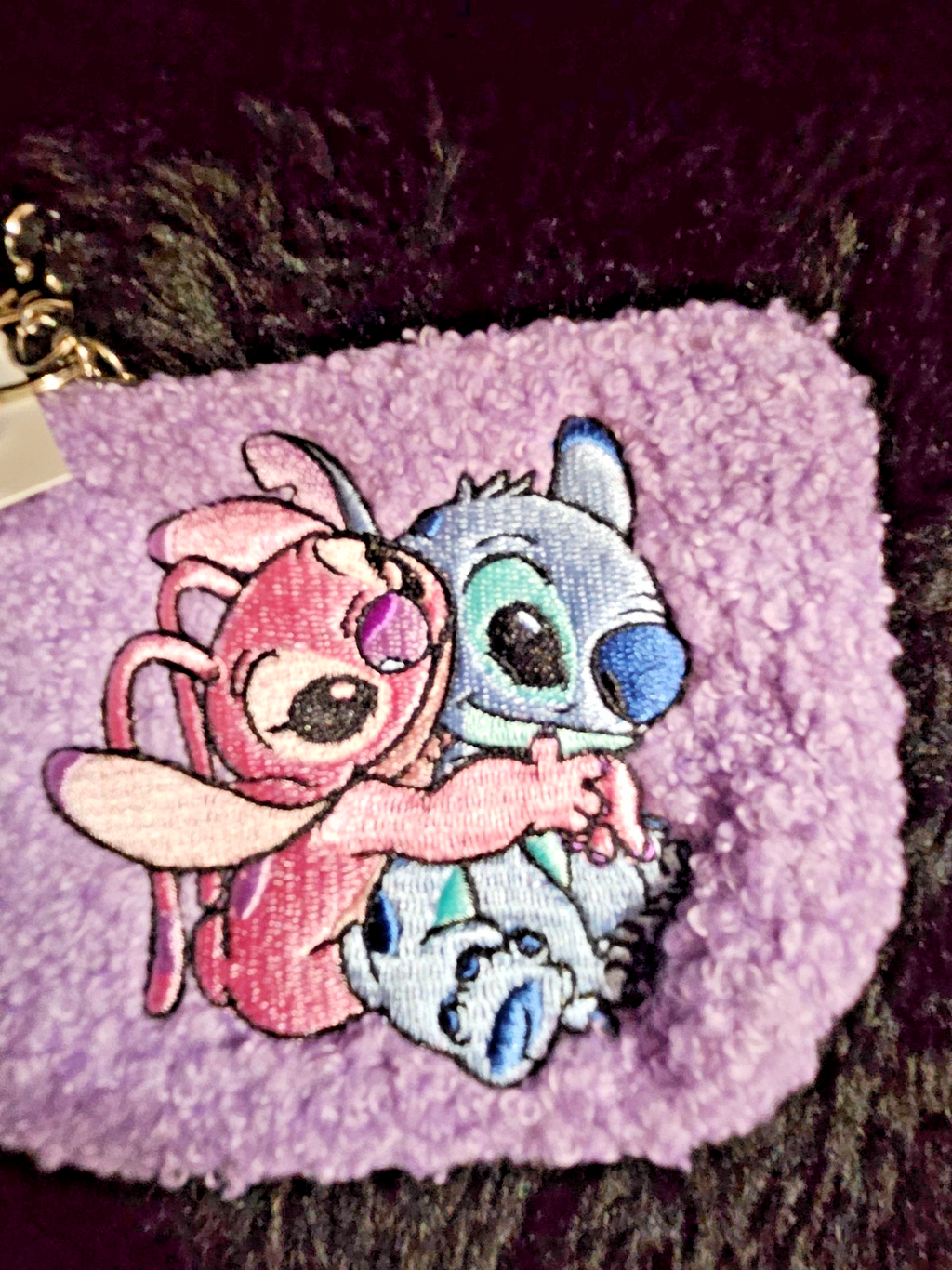 DISNEY STITCH & ANGEL PURPLE FURRY COIN PURSE/KEY CHAIN
