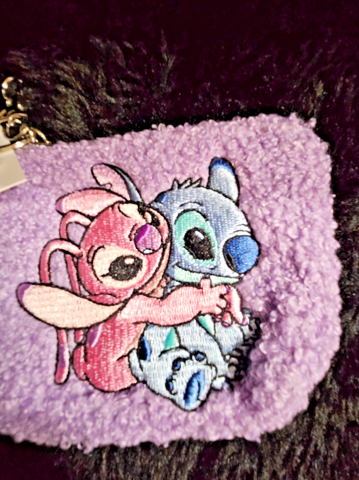 DISNEY STITCH & ANGEL PURPLE FURRY COIN PURSE/KEY CHAIN