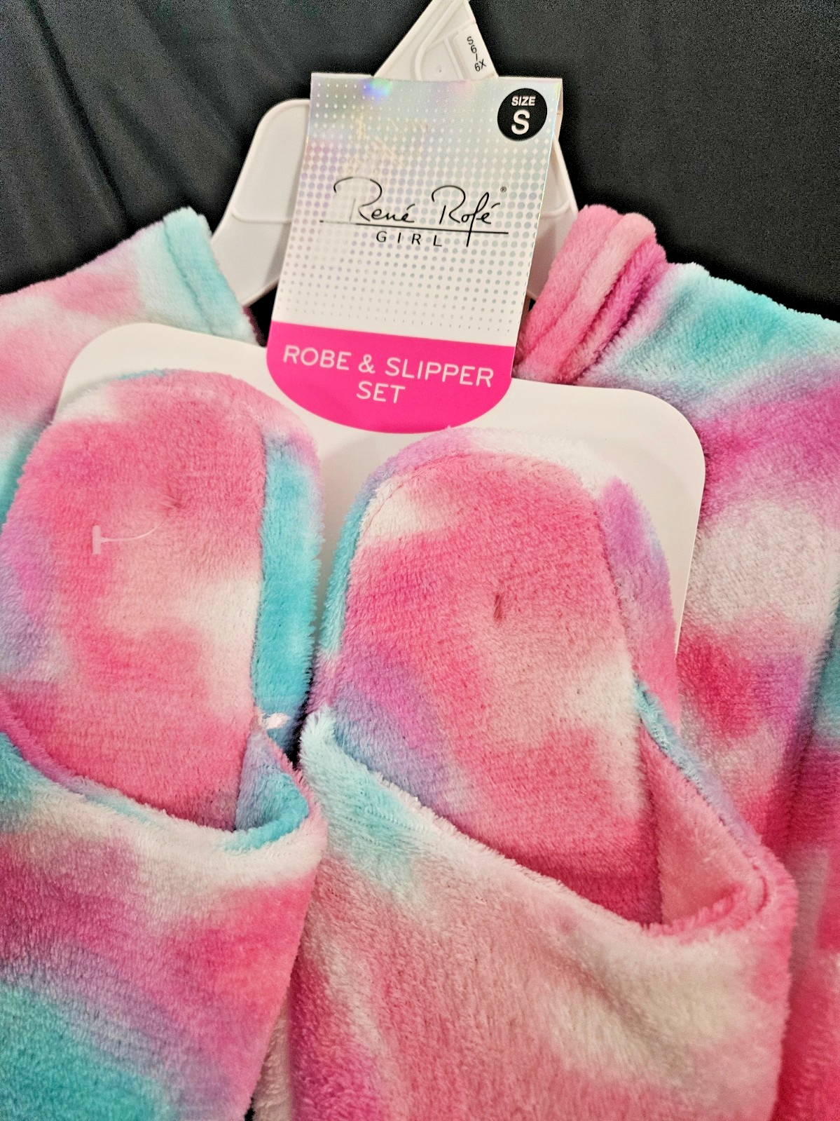 Rene Rofe GIRL Sz 6/6X Fuzzy Robe & Slipper Set Cotton Candy Colored