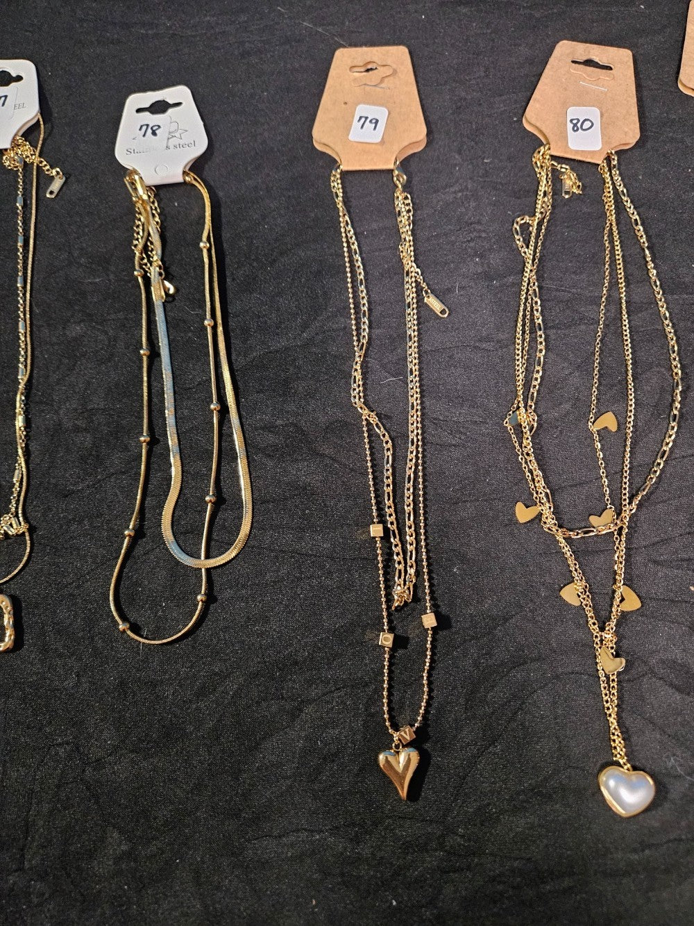 10K GOLD PLATE OVER STAINLESS DOUBLE/TRIPLE STRAND ASSORTED NECKLACE