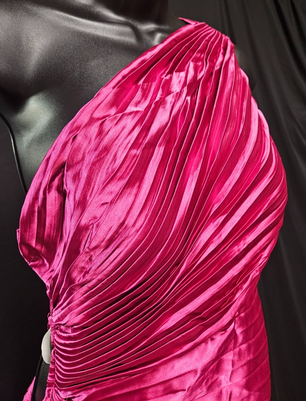 WOMEN'S SIZE 8 DARK PINK SATIN ONE SHOULDER RUCHED GOWN NWOT