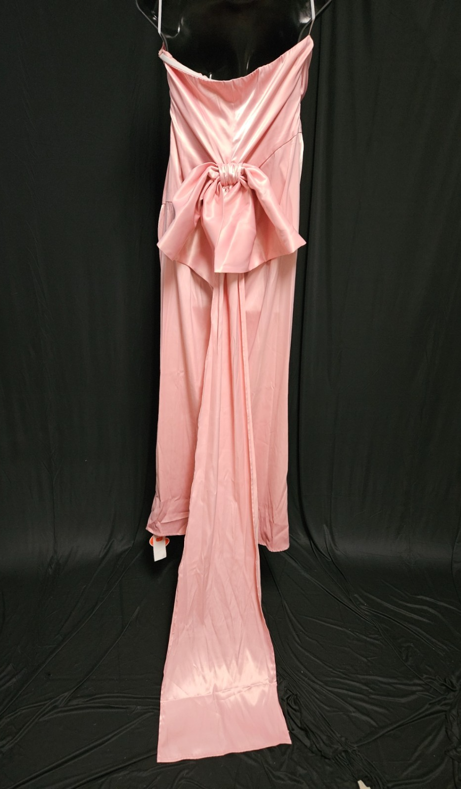 CIDER FORMAL PINK SATIN STRAPLESS GOWN FLOWING BOW SIZE LARGE NWT