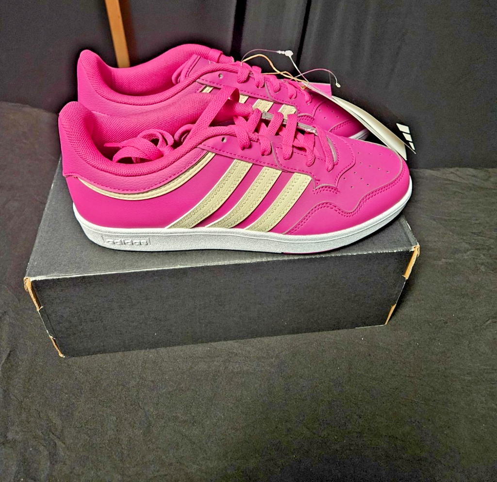 WOMEN'S ADIDAS HOOPS 4.0 JR6713 BASKETBALL TENNERS PINK/BEIGE STRIPE SIZE 7 NIB