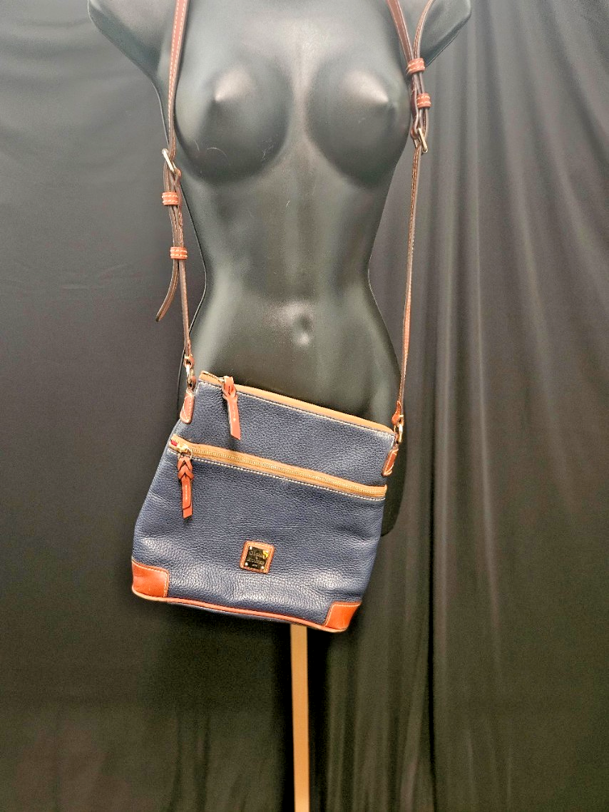 Dooney and Bourke Pebble Leather Small Zip Crossbody Bag - Navy