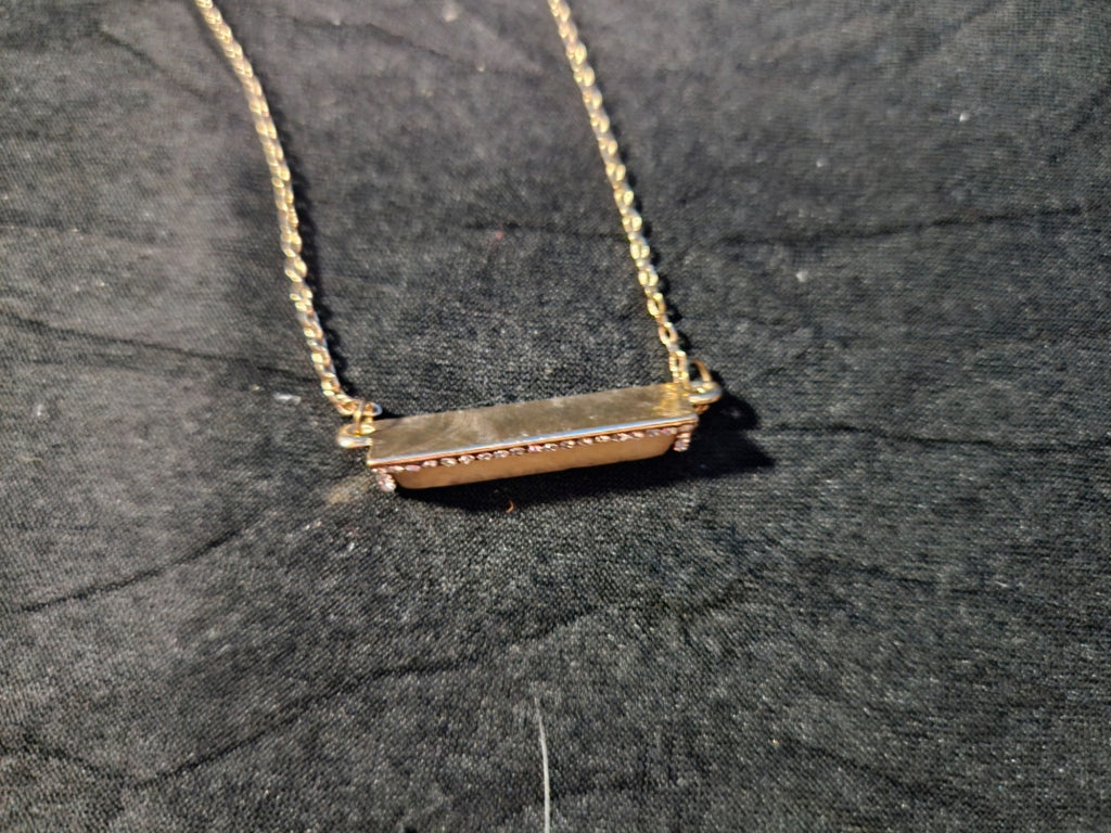 WOMEN'S YELLOW GOLD OVER STAINLESS HORIZONTAL BAR NECKLACE CZ/PEARL INLAY