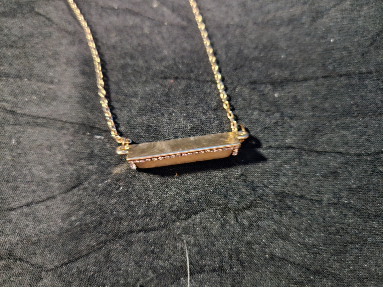 WOMEN'S YELLOW GOLD OVER STAINLESS HORIZONTAL BAR NECKLACE CZ/PEARL INLAY