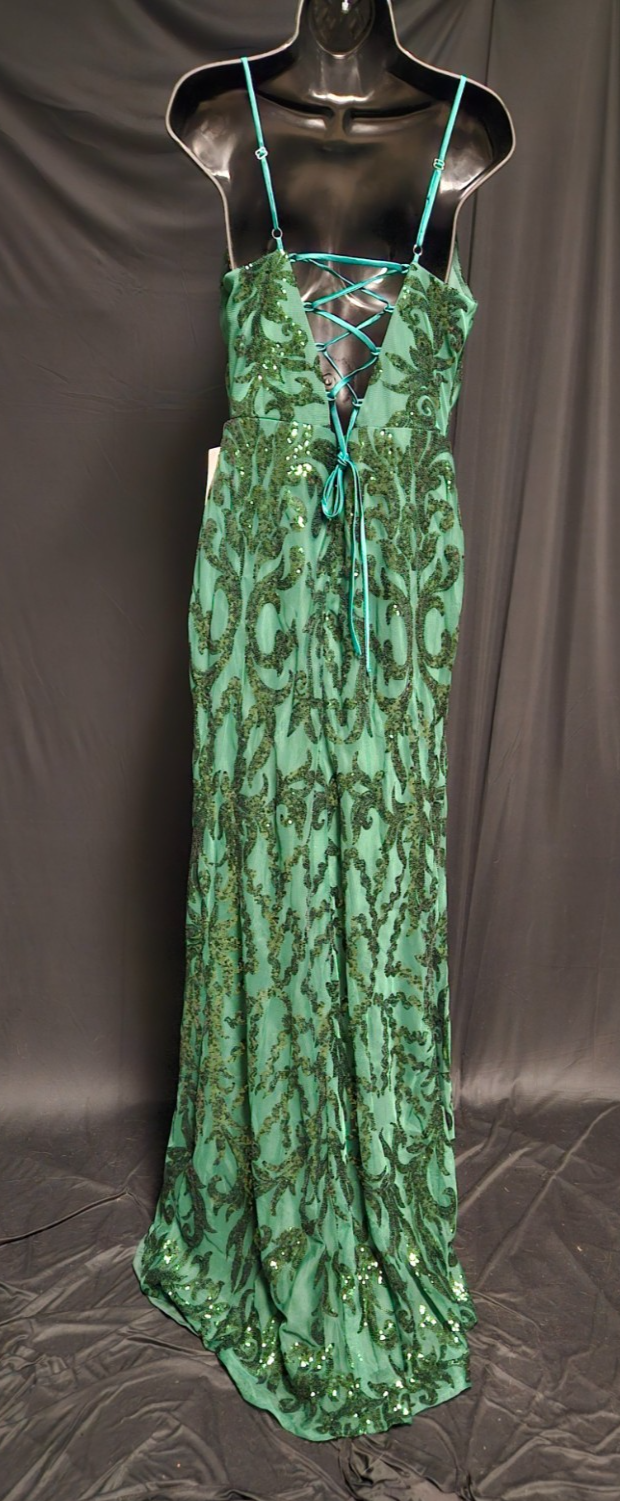 WOMEN'S SIZE 10/12 L DK GREEN SEQUINED MERMAID GOWN PROM/FORMAL NWT