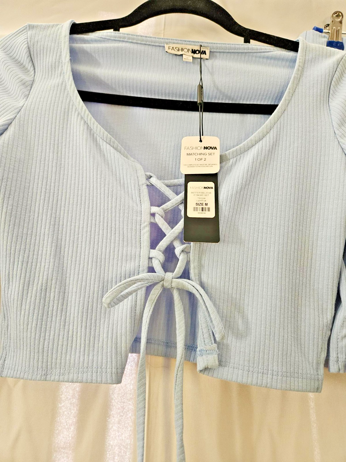 Women's Fashion Nova 2 piece skirt set Size Medium Lt. Blue