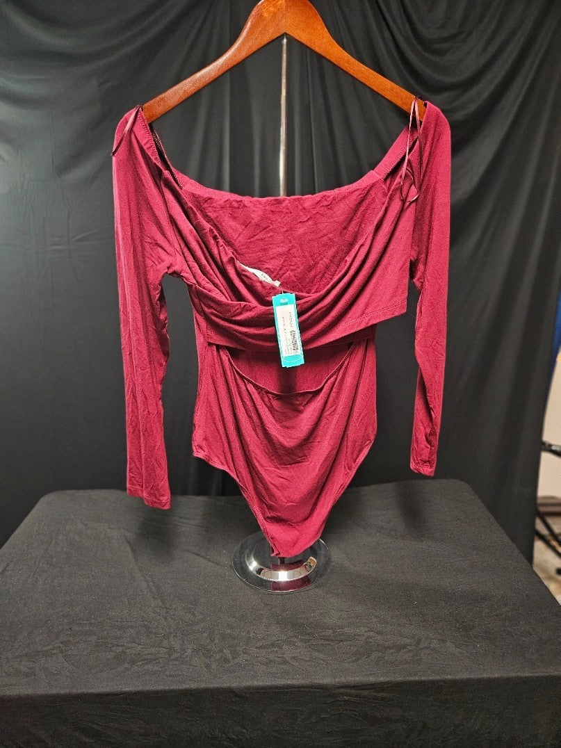 WOMEN'S XL LUSH BURGANDY BACK CUT OUT KNIT BODYSUIT NWT