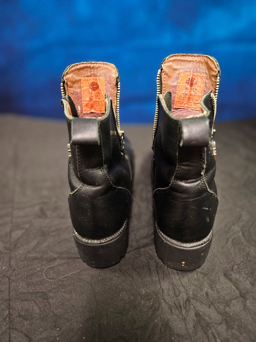 WOMEN'S HARLEY DAVIDSON RIDING BOOTS SIZE 6 BLACK LEATHER SIDE ZIP