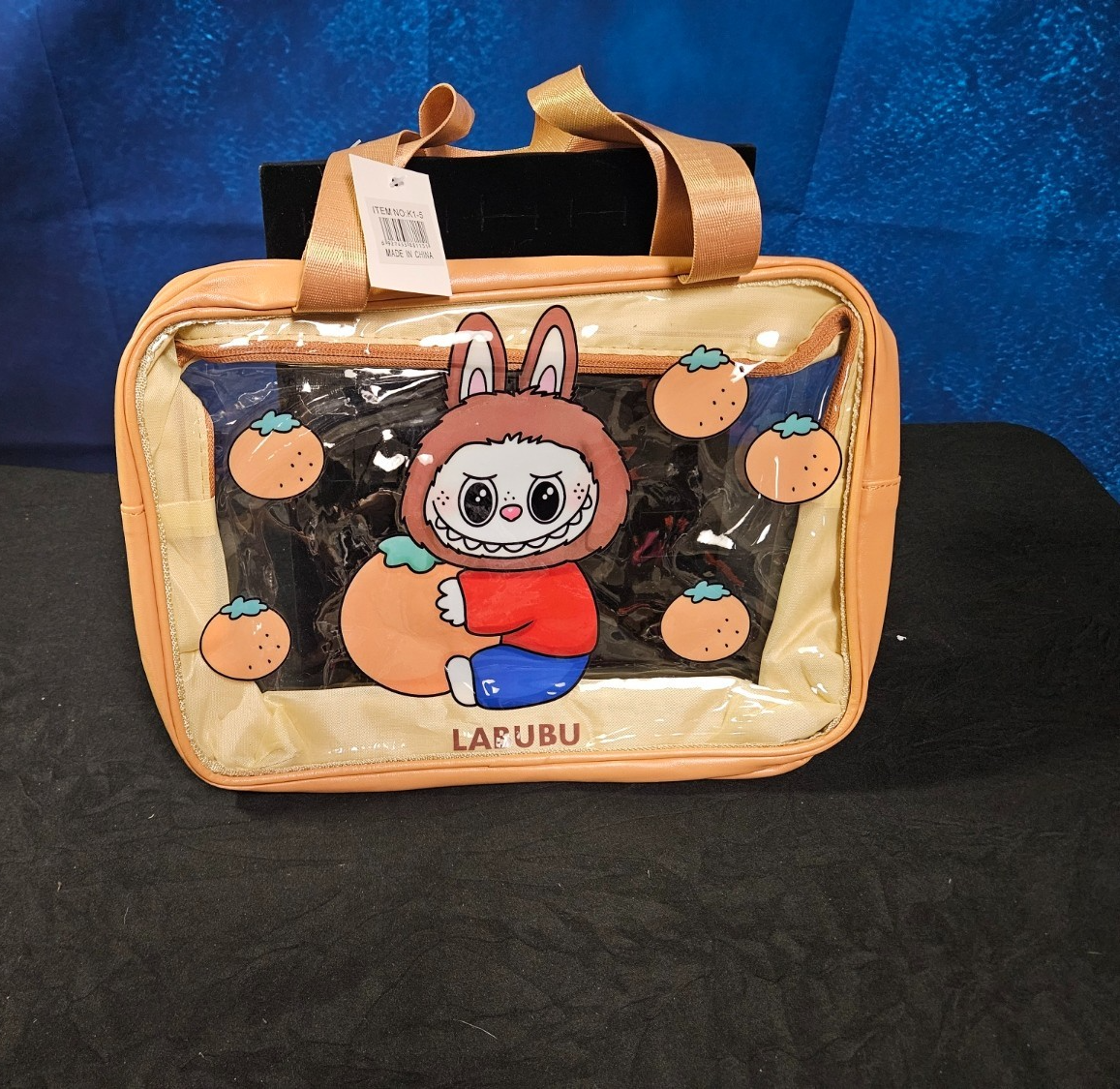 MAKE UP BAG LARGE TAN LABUBU CLEAR LABUBU 9 X 13X4