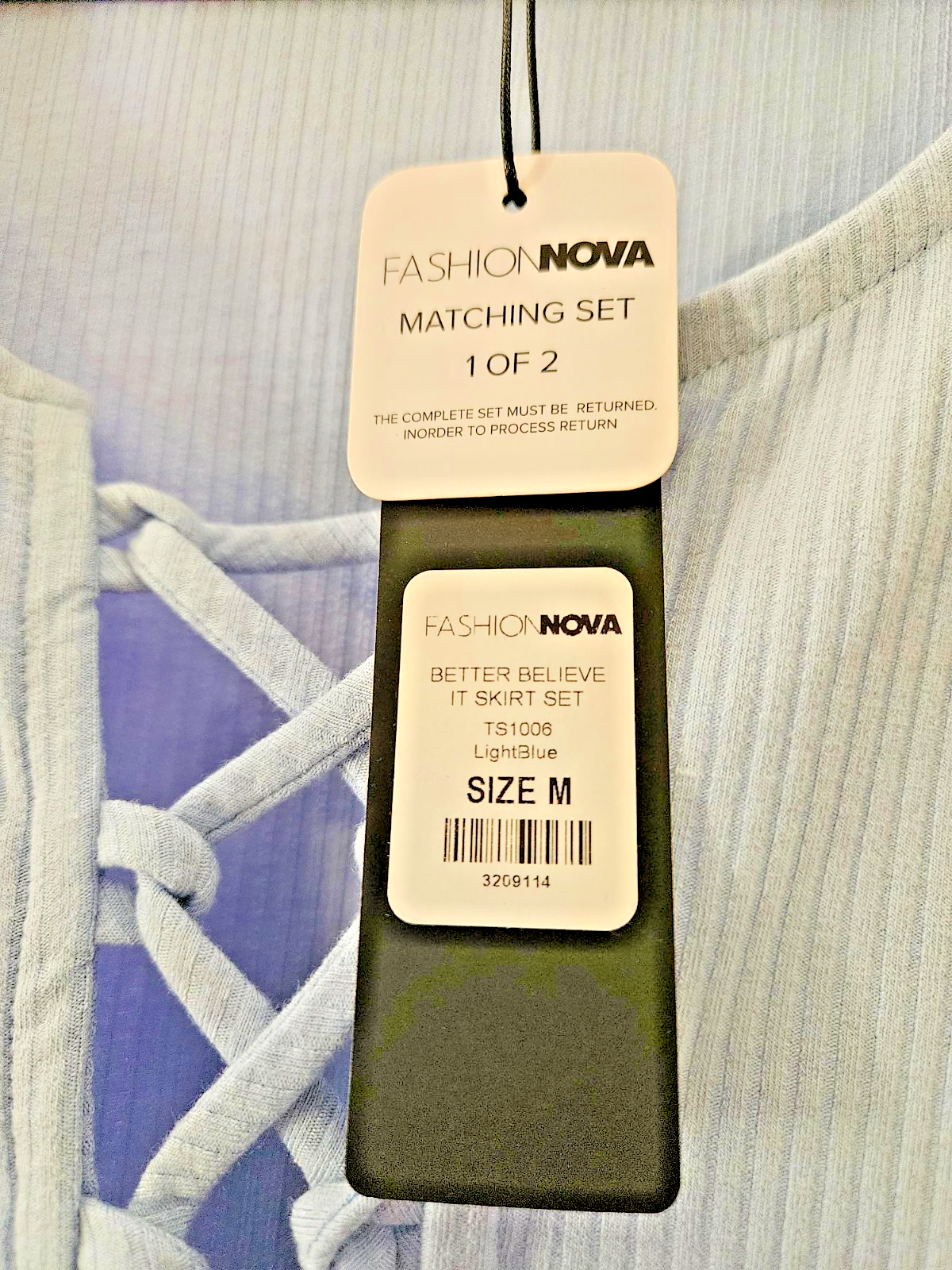 Women's Fashion Nova 2 piece skirt set Size Medium Lt. Blue