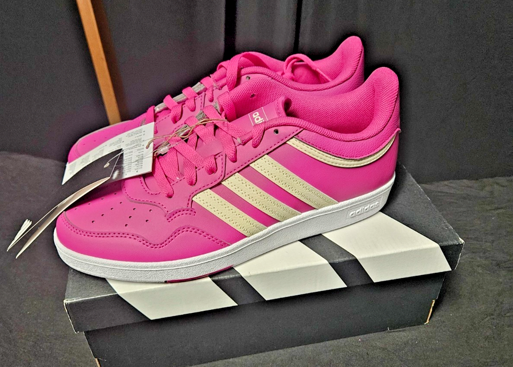 WOMEN'S ADIDAS HOOPS 4.0 JR6713 BASKETBALL TENNERS PINK/BEIGE STRIPE SIZE 7 NIB