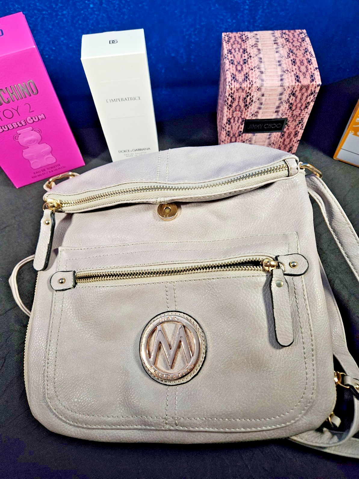 MKF COLLECTION LUCIANA WOMEN'S CROSSBODY LIGHT GRAY/PEWTER RIGHT STRAP RE-SEWN