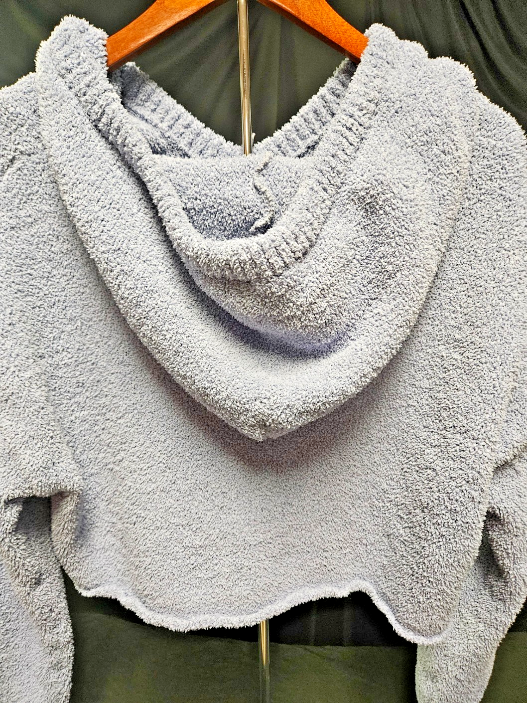 WOMEN'S FITS SIZE 8 LAVENDAR/GRAY CHUNKY FLEECE PULLOVER CROP HOODIE RELAXED FIT