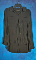 WOMEN'S A.N.A. LARGE BUTTON UP BLACK SHEER SHIRT