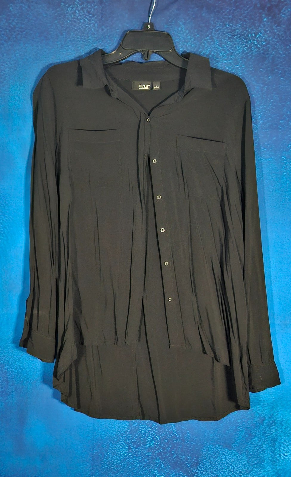WOMEN'S A.N.A. LARGE BUTTON UP BLACK SHEER SHIRT
