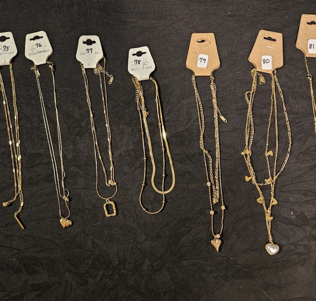 10K GOLD PLATE OVER STAINLESS DOUBLE/TRIPLE STRAND ASSORTED NECKLACE