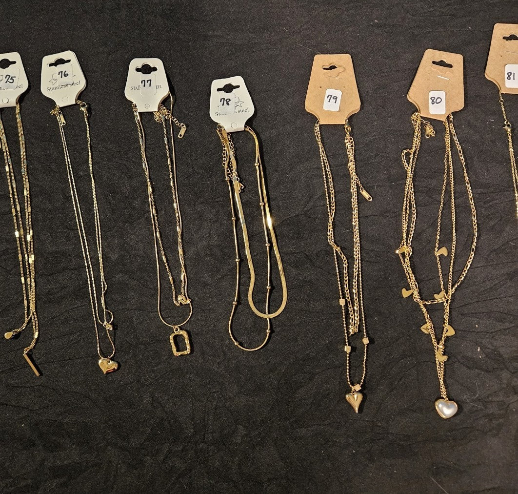 10K GOLD PLATE OVER STAINLESS DOUBLE/TRIPLE STRAND ASSORTED NECKLACE