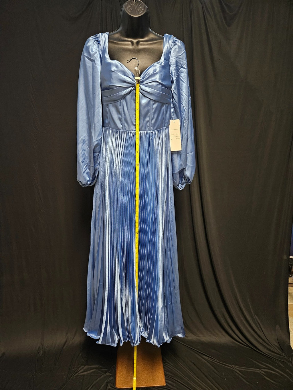 FAERIESTY LONG SLEEVE CORSET/ZIP BACK SIZE SMALL BLUE SATIN PLEATED GOWN NWT