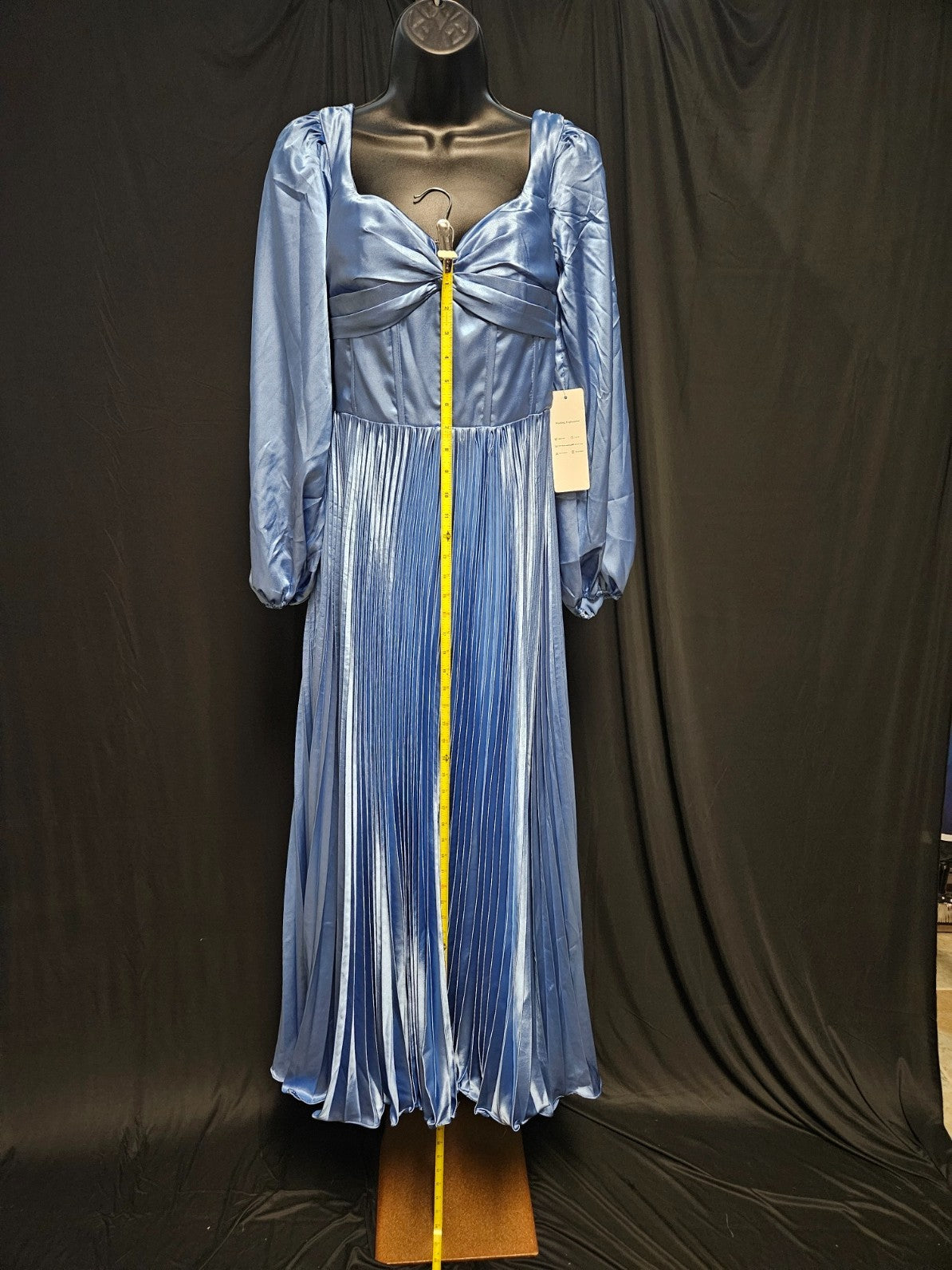 FAERIESTY LONG SLEEVE CORSET/ZIP BACK SIZE SMALL BLUE SATIN PLEATED GOWN NWT