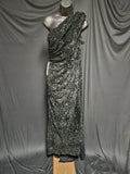 BLACK VELVET SEQUINED ONE SHOULDER CORSET BACK LONG FORMAL GOWN NWT SZ M