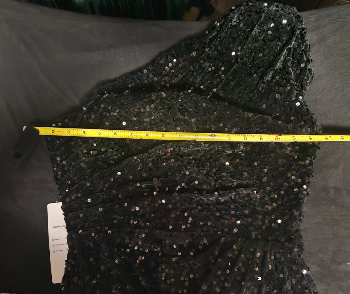 BLACK VELVET SEQUINED ONE SHOULDER CORSET BACK LONG FORMAL GOWN NWT SZ M