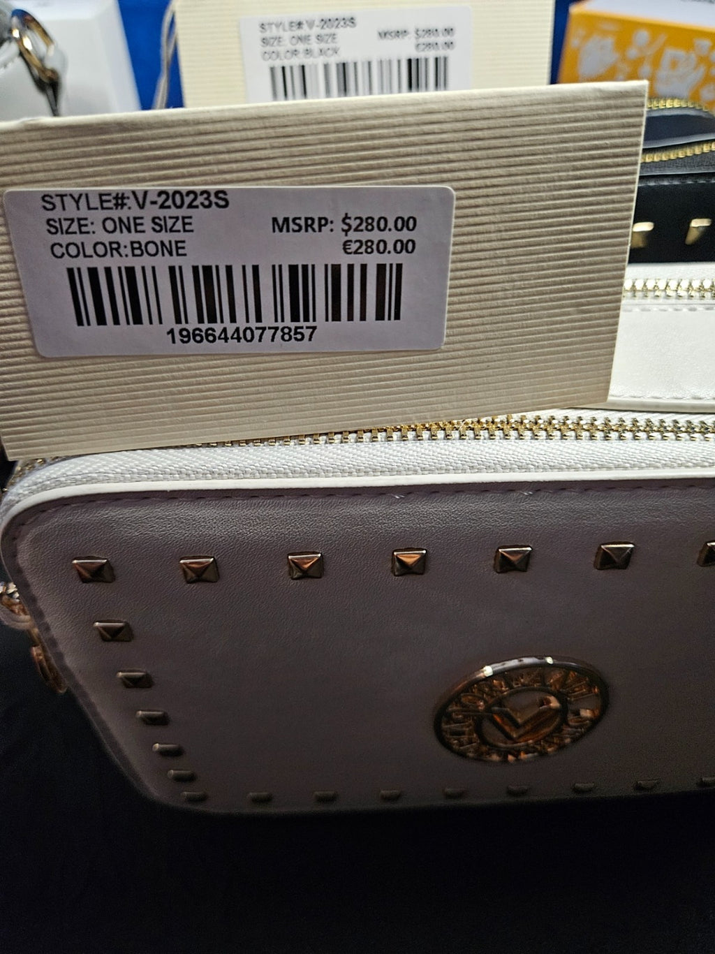 VALENTINO ORLANDI VEGAN LEATHER BONE CAMERA BAG CROSSBODY GOLD HARDWARE