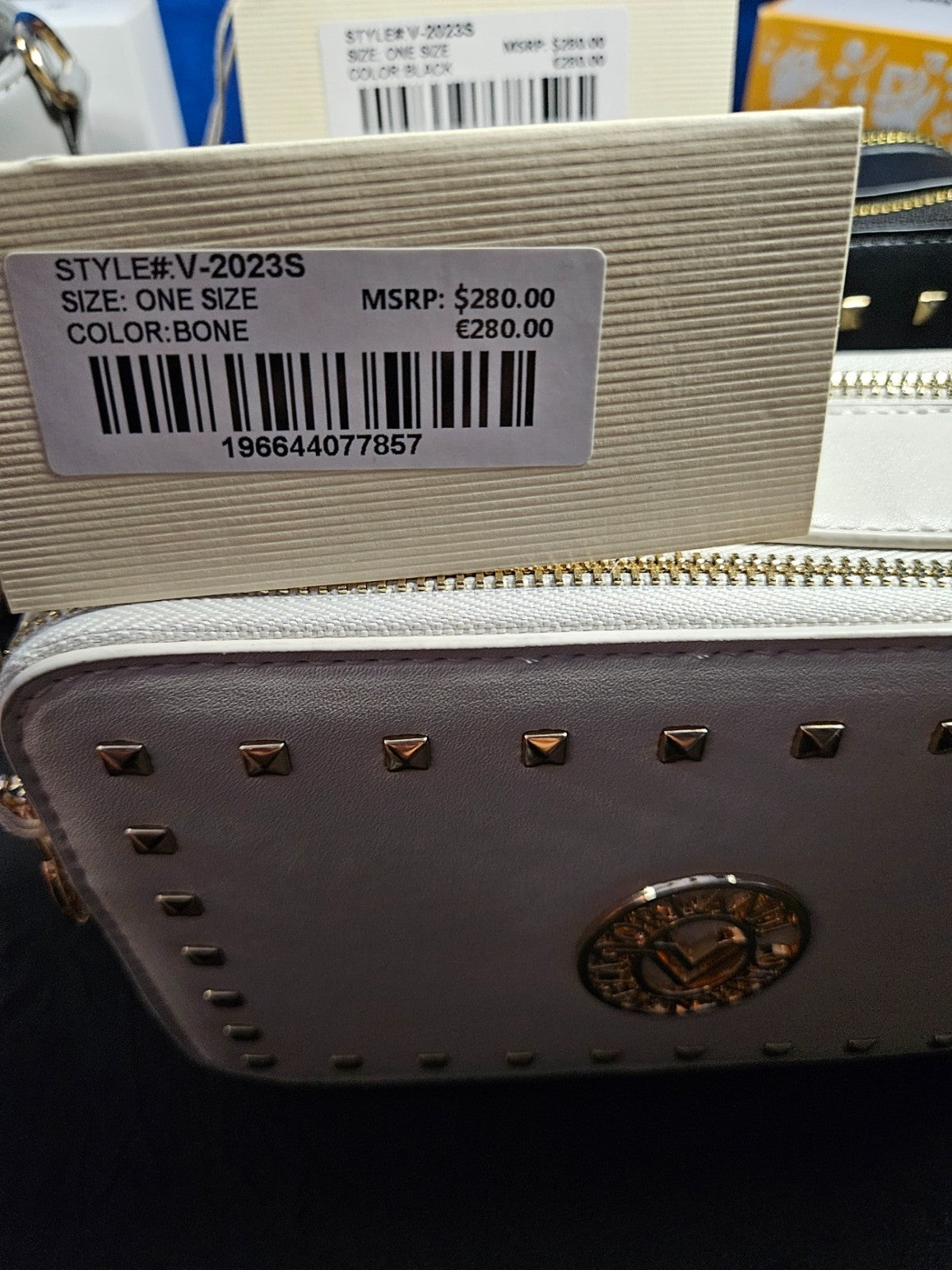 VALENTINO ORLANDI VEGAN LEATHER BONE CAMERA BAG CROSSBODY GOLD HARDWARE